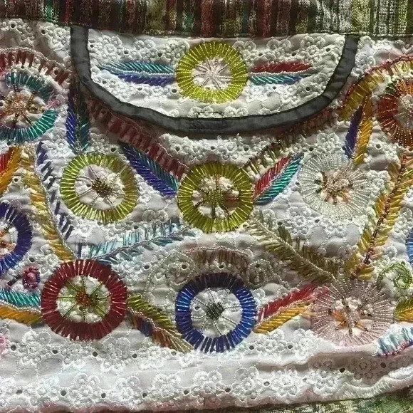 Patchwork Embroidered Hippie Boho Hobo Bag Crystal Beads Gypsy Crossbody Purse - Picture 2 of 9